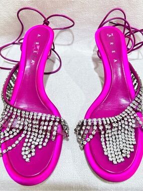 AREA Hot Pink Rhinestone Fringe Lace-Up Kitten Heels SIZE:41